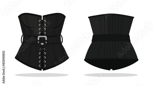 Elegant Black Corset Set: Modern Take on Classic Lingerie with Belt and Lace Details Portraying Femininity and Style