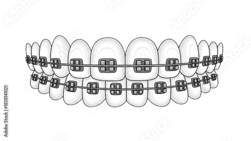 Detailed 3D Illustration of Dental Braces on Teeth Model Showing Orthodontic Treatment