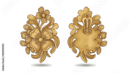 Golden floral earrings showcase intricate design and craftsmanship adding elegance and charm to any look, enhanced by the clip on feature for
