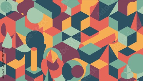 ;Geometric symphony showcasing a harmonious blend of shapes and colors creating an abstract mosaic