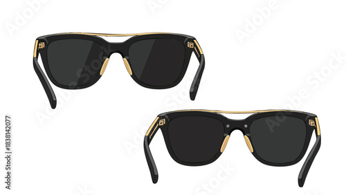 Elegant set of black sunglasses with golden accents showcasing modern style and eye protection for stylish individuals with summer accessory