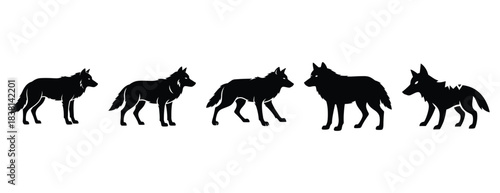 wobbly wolf silhouette icon set. Animals icons collection. Animal silhouette icons. Isolated on White background