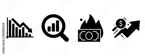 Economic trends: decline, analysis, inflation, growth icons