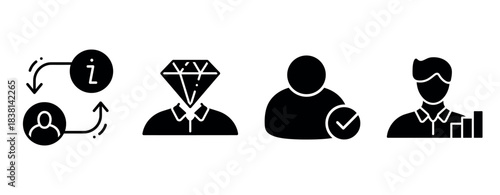 Icon set: communication, individuality, approval, growth