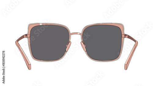 Elegant rose gold squared sunglasses isolated against a white backdrop offering a stylish eye protection from harmful sun rays with a modern fashion