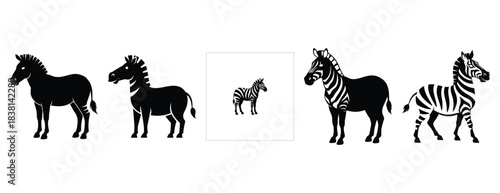 zany zebra silhouette icon set. Animals icons collection. Animal silhouette icons. Isolated on White background