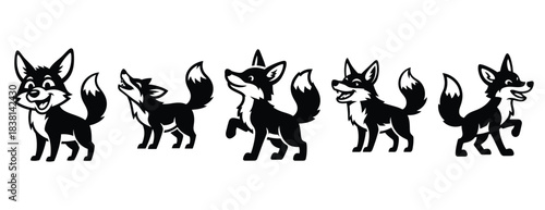 cheerful coyote silhouette icon set. Animals icons collection. Animal silhouette icons. Isolated on White background