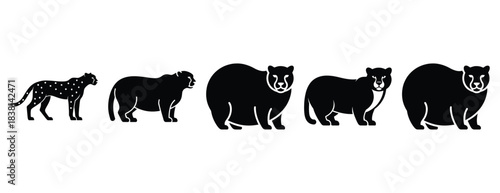 chubby cheetah silhouette icon set. Animals icons collection. Animal silhouette icons. Isolated on White background