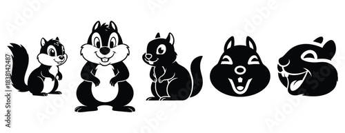 chuckle chipmunk silhouette icon set. Animals icons collection. Animal silhouette icons. Isolated on White background