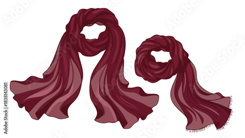 Elegant maroon scarves displayed against a crisp white backdrop offering a versatile accessory option for various styles and seasons