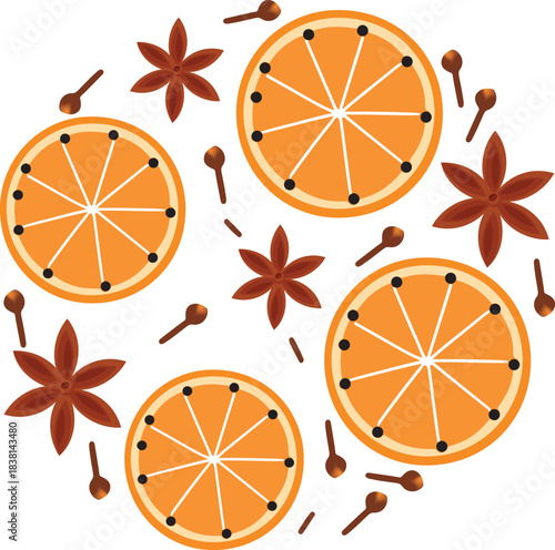 Orange Slices with Star Anise and Cloves Winter Spice Pattern