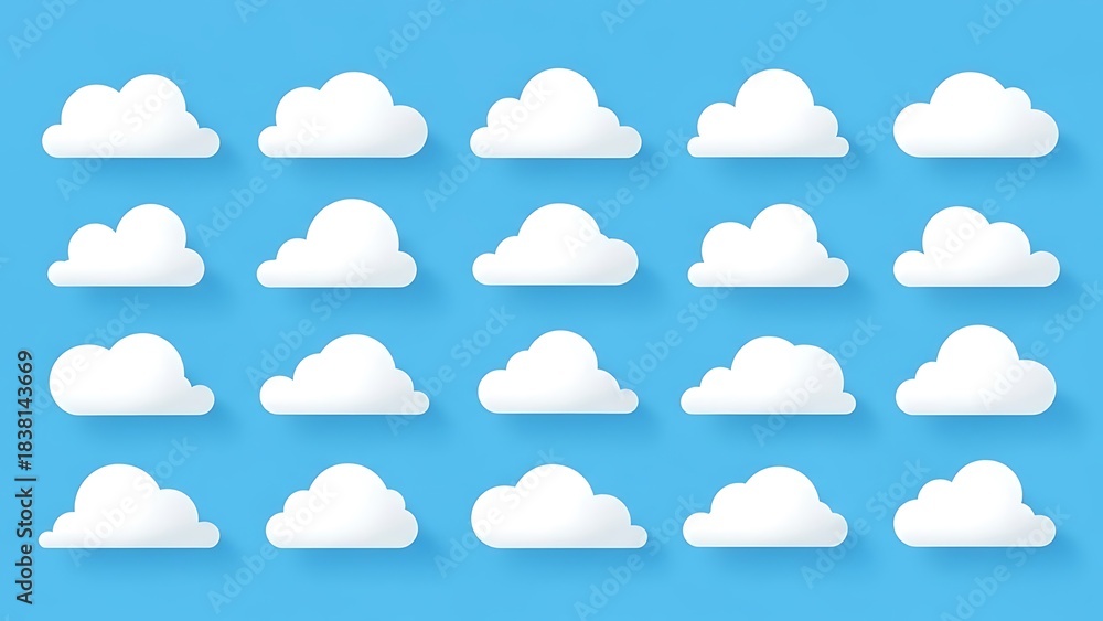 Fototapeta premium Cloudscape of Serenity: A collection of fluffy, isolated cloud shapes float gracefully against a serene sky. Capturing a sense of calm and freedom