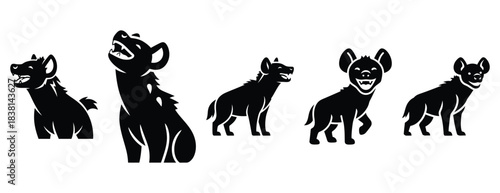 happy hyena silhouette icon set. Animals icons collection. Animal silhouette icons. Isolated on White background