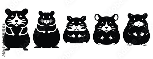hilarious hamster silhouette icon set. Animals icons collection. Animal silhouette icons. Isolated on White background