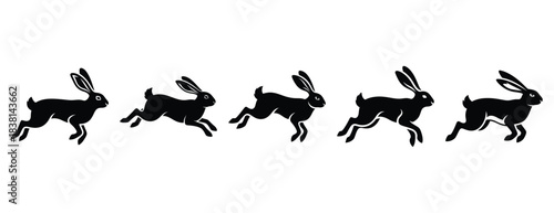 hoppy hare silhouette icon set. Animals icons collection. Animal silhouette icons. Isolated on White background