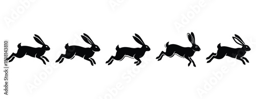jumping jackrabbit silhouette icon set. Animals icons collection. Animal silhouette icons. Isolated on White background