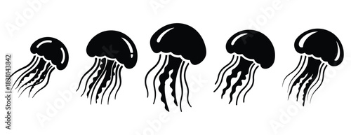jumpy jellyfish silhouette icon set. Animals icons collection. Animal silhouette icons. Isolated on White background