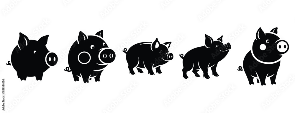 Obraz premium peppy pig silhouette icon set. Animals icons collection. Animal silhouette icons. Isolated on White background