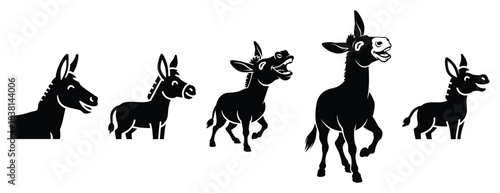 mirthful mule silhouette icon set. Animals icons collection. Animal silhouette icons. Isolated on White background