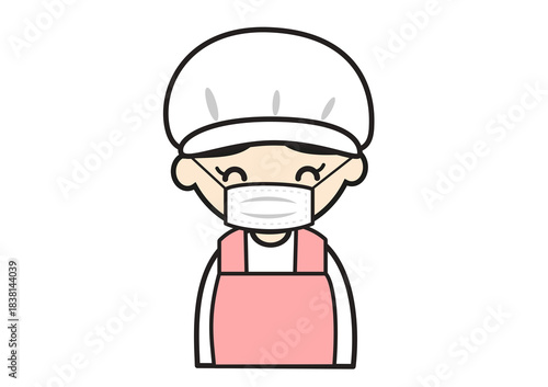  マスクをする女性調理師のイラスト