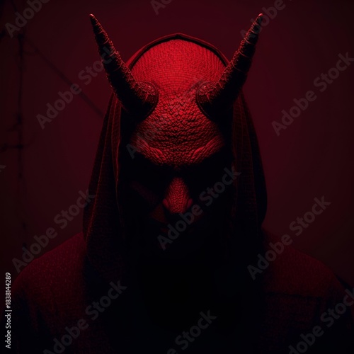 Satanic Red Hooded Demon with Aggressive Snarl