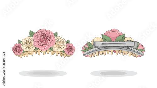 Floral Hair Claw Clip Set: Delicate Rose Accents for Elegant Hairstyling and Beauty Accessories that Add a Touch of Sophistication