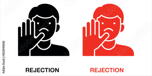 Stop gesture icon in black and red symbolizing refusal or denying entry clearly communicating immediate boundaries.