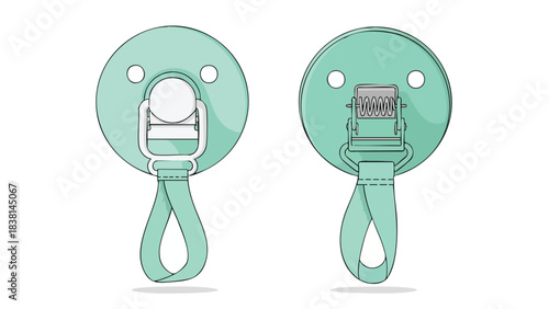 Delicate mint pacifier clip designs showcasing front and back views on a clean background displaying essential baby accessories for infants
