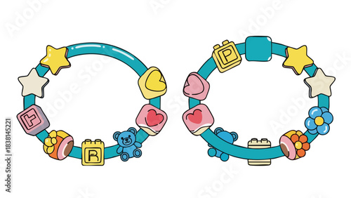 Colorful baby rattles adorned with playful charms offering a visual celebration of childhood joy and innocence