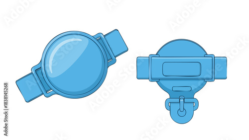 Conceptual illustration showcasing two perspectives of a blue locator tag design with rounded structure offering a clean visual for tracking