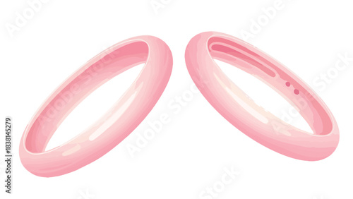 Elegant intertwining of two rose hued toroidal forms with a delicate pastel aesthetic and gentle curves, symbolizing connectivity and harmony