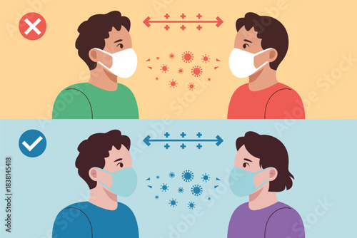 Illustrating social distancing to prevent virus spread, showing safe space for health.