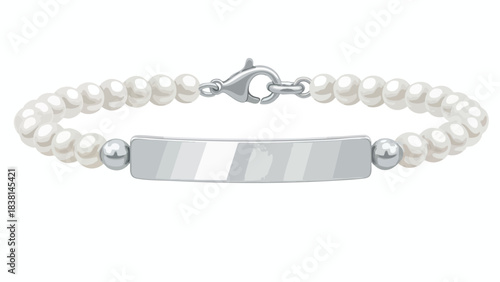 Elegant pearl bracelet with silver clasp and personalized nameplate charm embellishment accessory