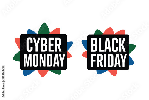 Bold text labels for Black Friday and Cyber Monday sales events