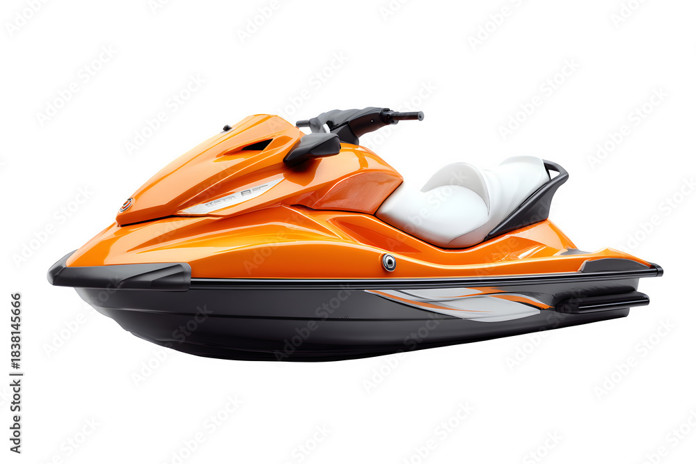 Naklejka premium Stunning vibrant orange personal watercraft ready for thrilling summer adventures on the water