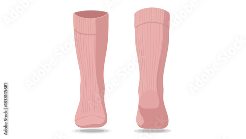 Pair of salmon pink knee-high socks displayed against a pristine white background, showcasing ribbed textures and plush comfort for hosiery concepts