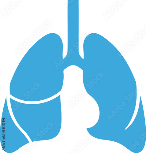 Vector icon of blue lungs icon, respiratory system organ symbol