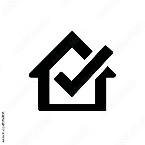 Home Checkmark Icon, House with Tick Symbol, Property Verification, Residential Confirmation, Real Estate Complete Vector Graphic