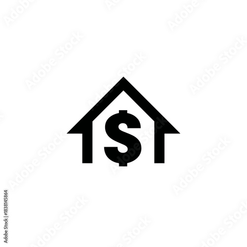 Real Estate Investment Concept Icon - House with Dollar Sign, Property Value, Home Finance, Mortgage Loan, Building Cost Symbol