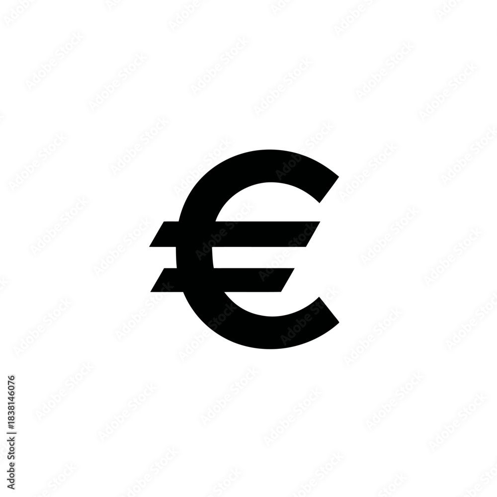Obraz premium Euro currency symbol. Black icon on white background representing finance, economy, money, payment, and European monetary concepts.