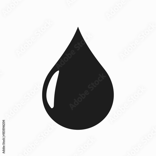 Simple black water drop icon isolated on a white background. Liquid droplet symbol for moisture, oil, rain, or a tear. Vector graphic element.