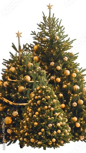 Set of Christmas Trees Decorated with Gold Ornaments on White Background. made with generative Ai