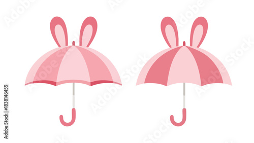 Playful pink rain: Whimsical umbrellas with bunny ears in a delightful springtime scene full of charming design