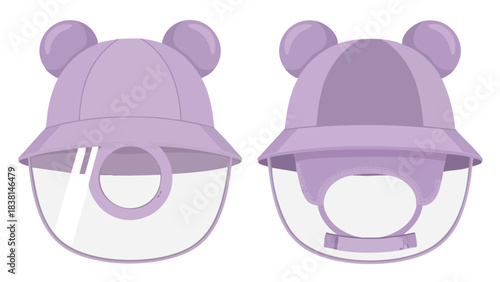 Protective child's bucket hat with a transparent visor, decorated with bear ears for playful protection and added safety for children exploring