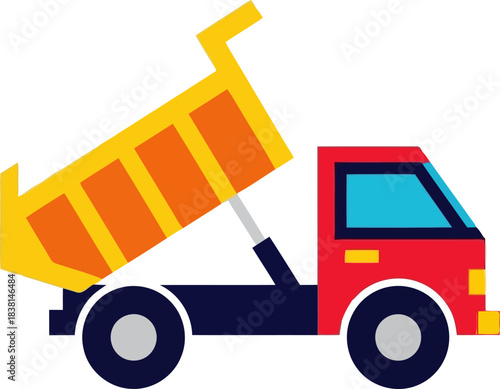 Vector icon of dump truck unloading material vector illustration