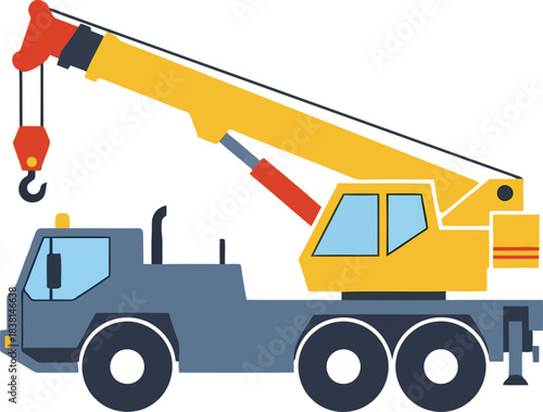 Vector icon of mobile crane truck vehicle construction heavy machinery white