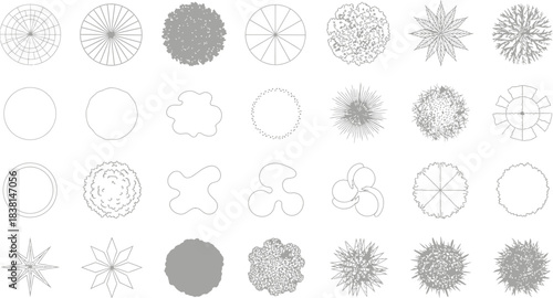 Collection of various hand drawn fingerprint patterns in grayscale on white background