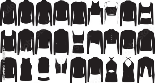 Fashion Icons More Clothing Items Including Shirts and Jackets. A black-and-white illustration representing style and apparel.