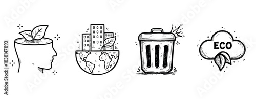 Sustainability icons: eco-friendly mindset and environmental awareness