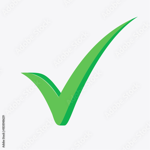 A vibrant green check mark, a symbol of approval, correctness, and success, rendered in a clean, modern graphic design
